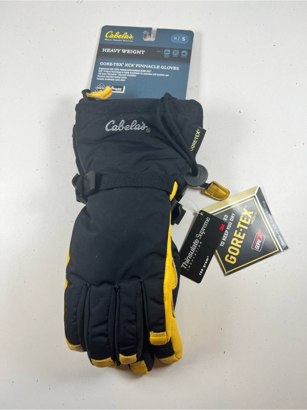 Cabela’s GORE-TEX XCR Pinnacle Gloves S Black 150g Thinsulate Winter Ski Snow